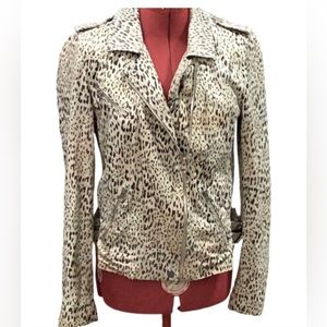 Rebecca Taylor Cheetah Animal print Soft washed Lamb skin Motto Jacket.